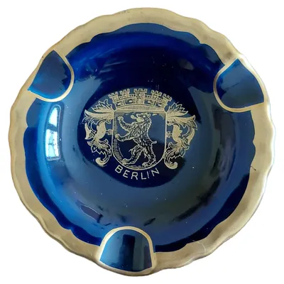 Lindner Berlin Wappen Bär Aschenbecher Vintage Porzellan Blau Metallic