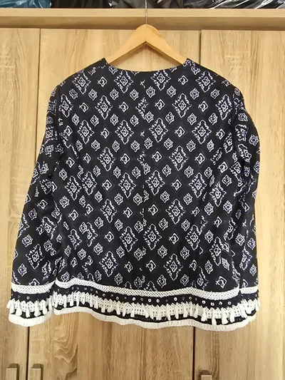CANDA Damen Leichte Jacke Gr. 48 Mehrfarbig Modisch mit Muster & Fransen