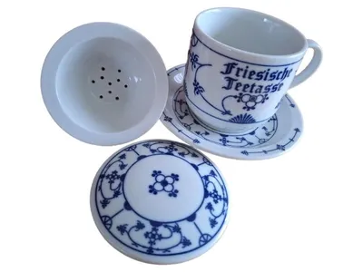 Kahla Teetasse Indisch Blau Porzellan Blumen Traditionell Weiß 10cm