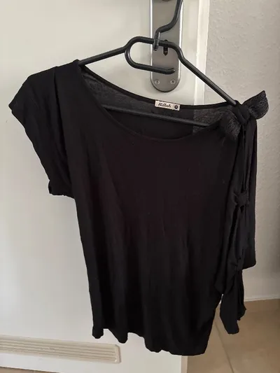 Killah Damen Top Gr. 36/S Schwarz Casual Raffungen Schleife Freizeit