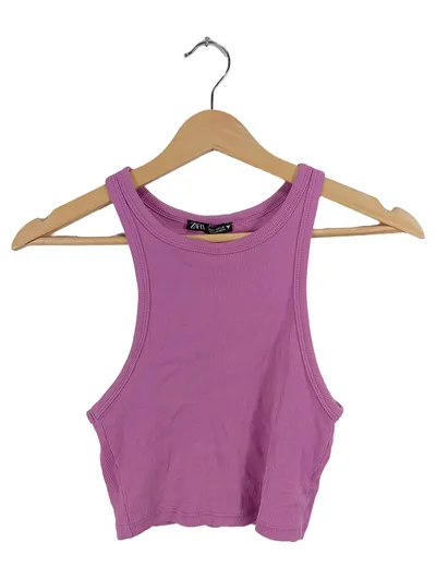 ZARA Damen Crop Top Rippstrick Rosa Gr. M Tanktop Ärmellos Basic