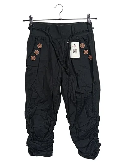 Blind Date Damen Capri Stoffhose Schwarz Gr. 34 Knöpfe Kordelzug