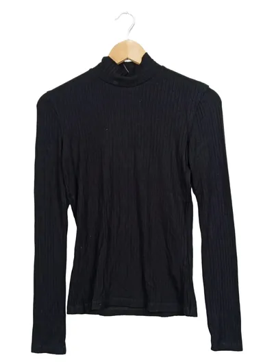 EDITED Damen Rollkragen Rippstrick Pullover Langarm Basic Schwarz Gr. S