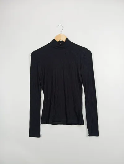EDITED Damen Rollkragen Rippstrick Pullover Langarm Basic Schwarz Gr. S