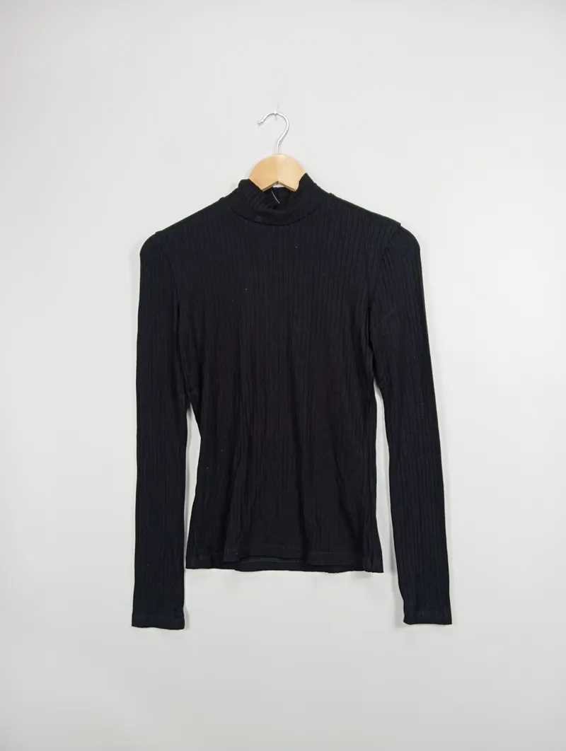 EDITED Damen Rollkragen Rippstrick Pullover Langarm Basic Schwarz Gr. S 2