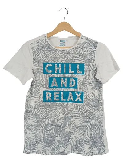 alive Jungen T-Shirt Gr. 164 Weiß Palmenmuster Chill and Relax Kurzarm
