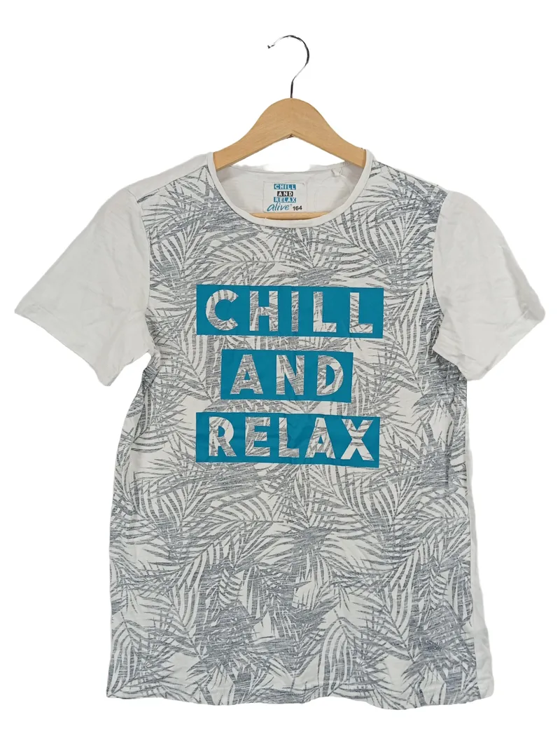 alive Jungen T-Shirt Gr. 164 Weiß Palmenmuster Chill and Relax Kurzarm 1