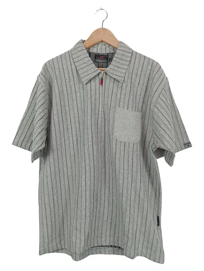 Billy Dean Herren Poloshirt Gr. XL Grau Gestreift Kurzarm Reißverschluss