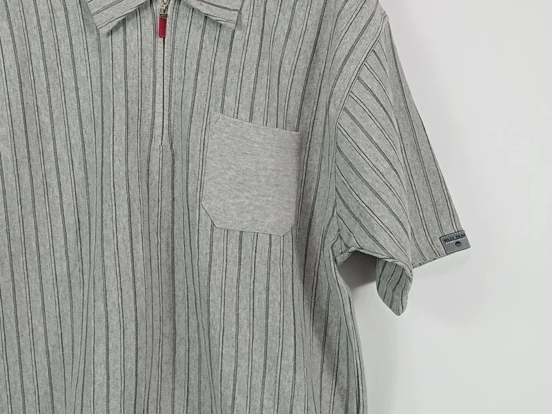 Billy Dean Herren Poloshirt Gr. XL Grau Gestreift Kurzarm Reißverschluss 2