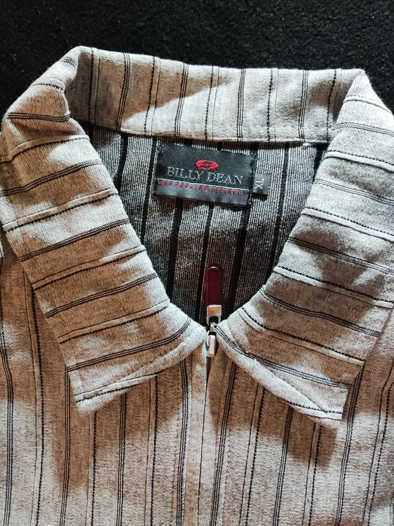 Billy Dean Herren Poloshirt Gr. XL Grau Gestreift Kurzarm Reißverschluss 6