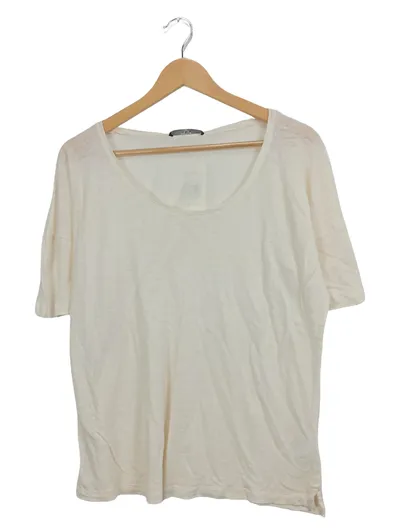 SET Damen T-Shirt Gr. 38 M Beige Leinen Casual Kurzarm