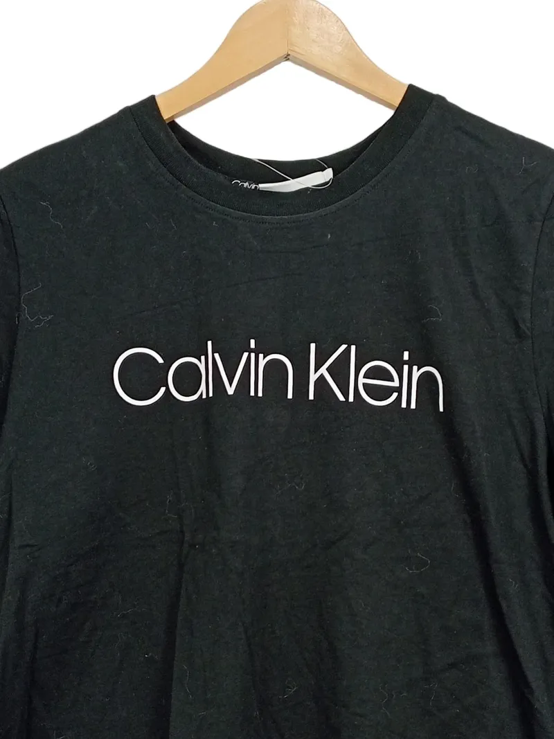 Calvin Klein Damen T-Shirt Schwarz Logo-Print Gr. M Baumwolle Basic 3