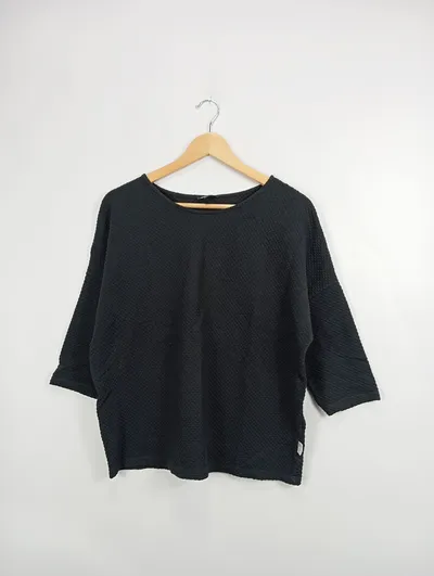 SOCCX Damen Pullover 3/4-Arm Schwarz Gr. 36/S Strukturmuster Freizeit