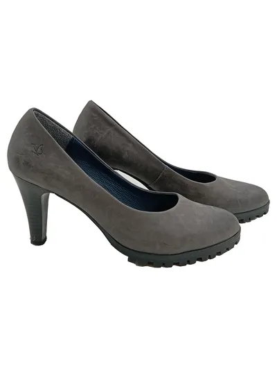 Caprice Damen Pumps Grau Gr. 38,5 Leder Absatz 10cm Elegant