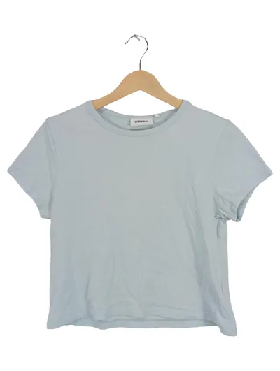 WEEKDAY Damen T-Shirt Basic Blau Gr. 36/S Baumwolle Freizeit