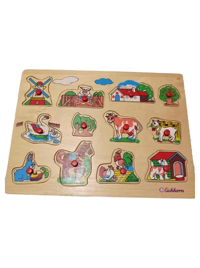 Eichhorn Bauernhof Steckpuzzle 10 Teile Holz Kinder Tiere Motorik