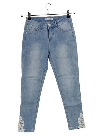 Blind Date Damen Destroyed Jeans W27/36/S Blau mit Spitze & Perlen Feminin