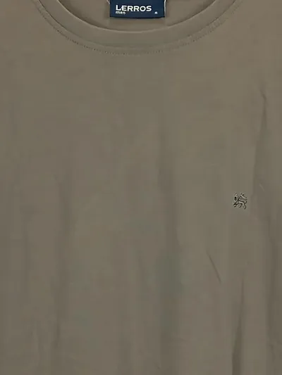 LERROS Herren T-Shirt Gr. 48/M Beige Kurzarm Casual Wolle Stickerei
