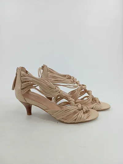 Nine West Damen Sandalen Elegant Beige Gr. 39.5 Riemchensandalen Kitten Heel