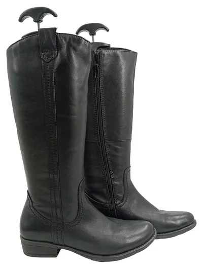 Jana Damen Leder Reitstiefel Gr. 38 Schwarz Klassisch Reißverschluss