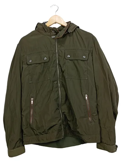 Massimo Dutti Herren Outdoorjacke Gr. 50/L Oliv mit Kapuze Reißverschluss