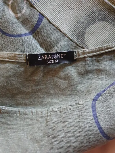ZABAIONE Damen Freizeitkleid Gr. M Grün Leinen Kreismuster Tunika