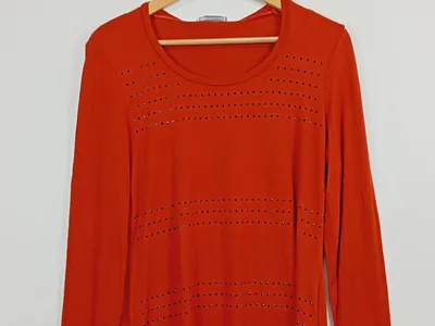 TAIFUN Damen Langarmshirt Gr. 40/L Orange Casual Strasssteine