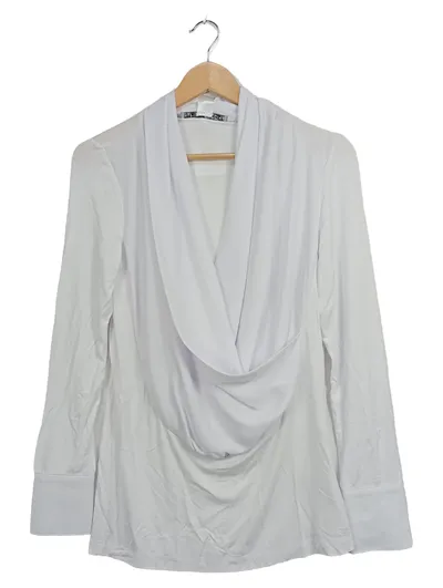 Ashley Brooke Damen Bluse Wasserfallkragen Weiß Gr. 36 Langarm Elegant