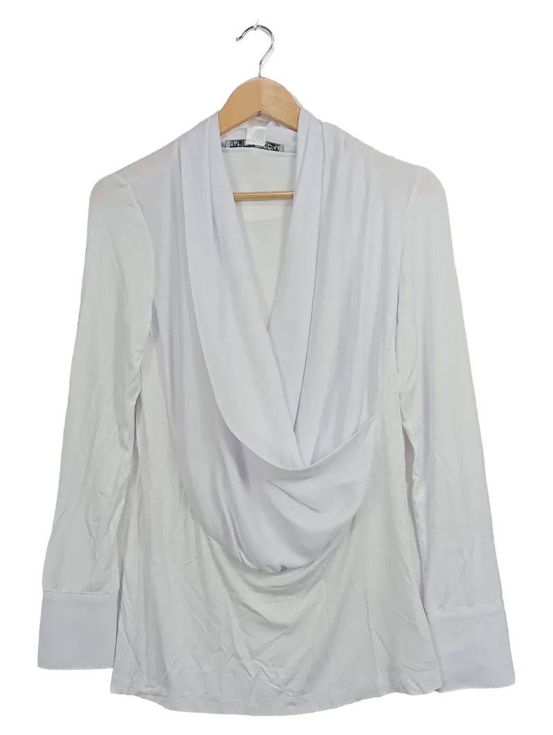 Ashley Brooke Damen Bluse Wasserfallkragen Weiß Gr. 36 Langarm Elegant 1