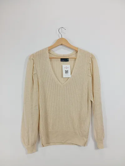 ASOS Design Damen Pullover Gr. 34 Beige Casual Rippstrick V-Ausschnitt