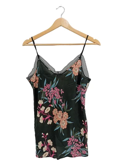 SET Damen Top Camisole 36/S Mehrfarbig Blumenmuster Spitze Seide