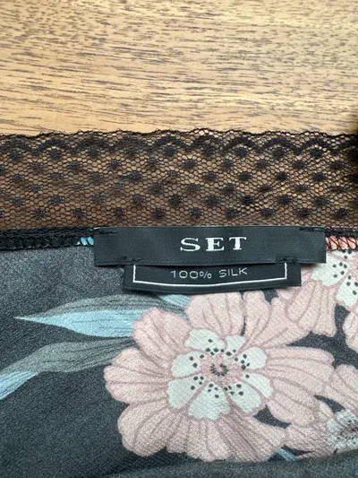 SET Damen Top Camisole 36/S Mehrfarbig Blumenmuster Spitze Seide