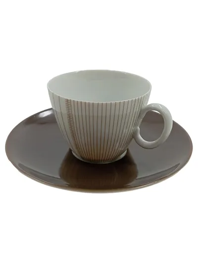Thomas Germany Kaffeetasse mit Untertasse Porzellan Braun Gestreift Modern