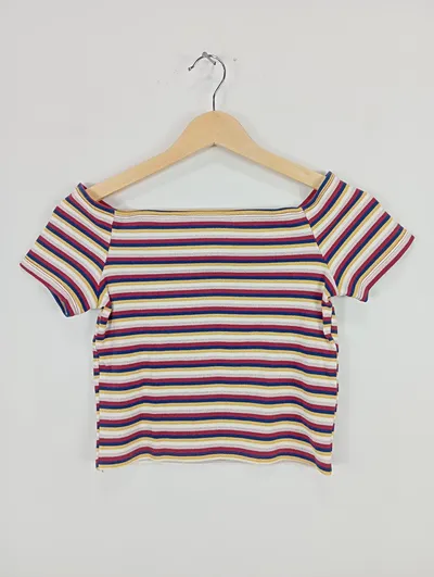 Monki Damen T-Shirt Gr. 36/S Gestreift Mehrfarbig Kurzarm Casual