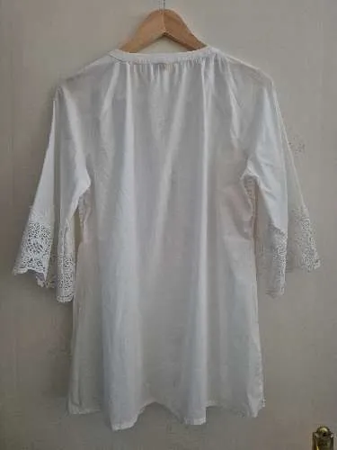 Alessa W. Collection Damen Bluse Gr. 40 Weiß Spitze Baumwolle