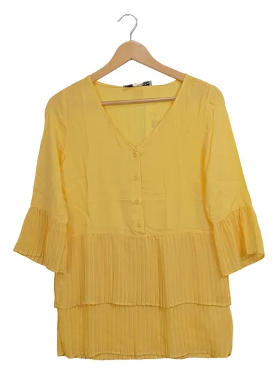 Ashley Brooke Damen Bluse Gr. 34 Gelb Rüschen Falten 3/4-Arm