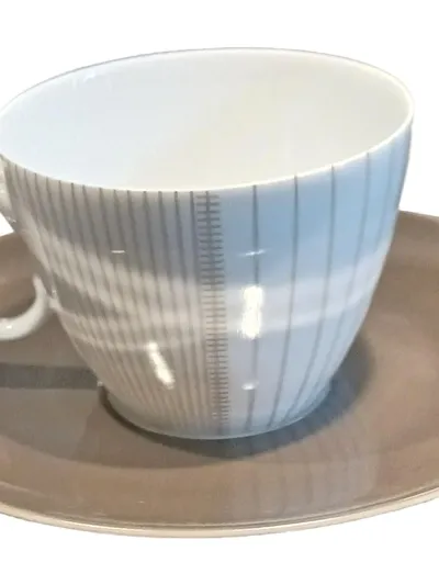 Thomas Gestreifte Kaffeetasse mit Untertasse Porzellan Weiß Modern 2tlg