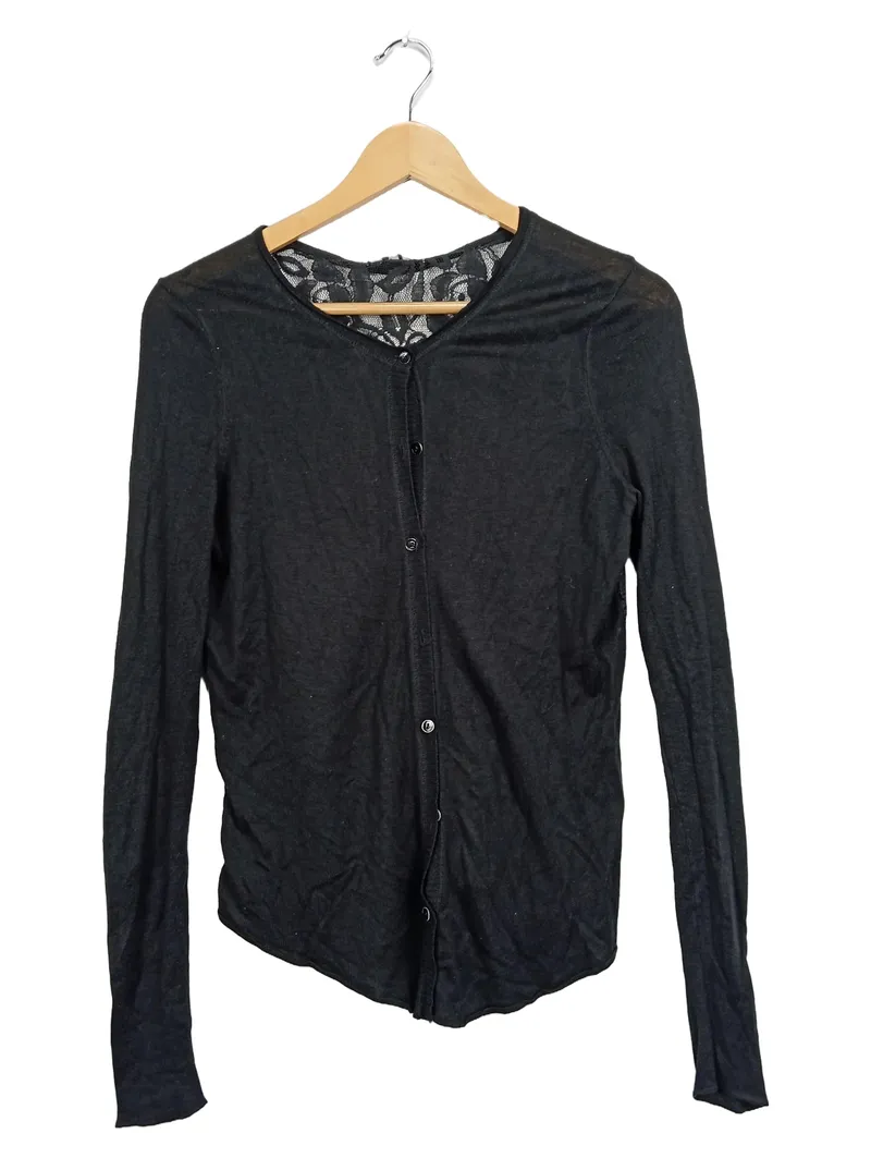 Anne L. Damen Strickjacke Gr. 38/M Schwarz mit Spitze Cardigan 1