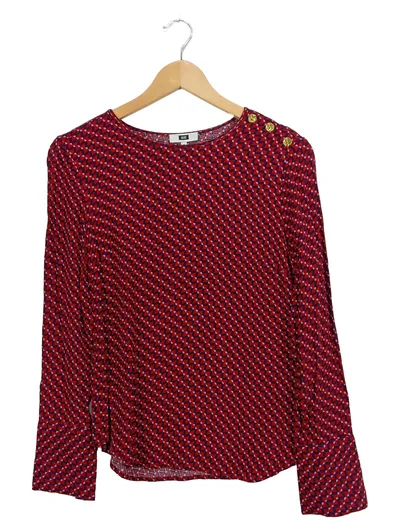 MNG Damen Bluse Gr. 38 Langarm Mehrfarbig Grafisches Muster Zierknöpfe