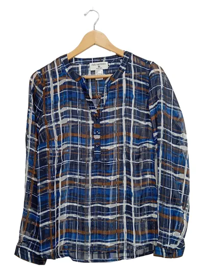 Rick Cardona Damen Bluse kariert Gr. 38 blau Langarm transparent