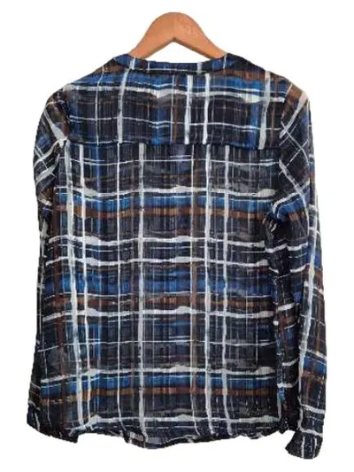 Rick Cardona Damen Bluse kariert Gr. 38 blau Langarm transparent