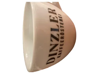 DINZLER Kaffeetasse Porzellan Weiß Logo 7cm Höhe Alltag Modern