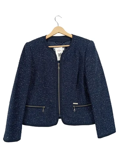 Alphorn Damen Blazer Jacke Gr. 40 Blau Strukturmuster Elegant Reißverschluss