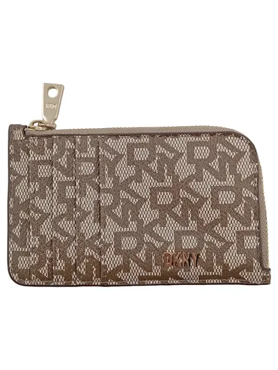 DKNY Damen Geldbörse Monogramm Braun Portemonnaie Reißverschluss 13x8cm