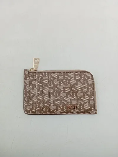 DKNY Damen Geldbörse Monogramm Braun Portemonnaie Reißverschluss 13x8cm