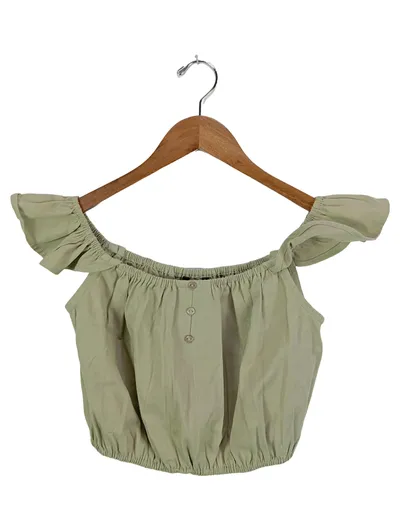 Missguided Damen Top Gr. 36/S Oliv Off-Shoulder Rüschen Cropped