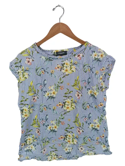 LAWRENCE GREY Damen Bluse Gr. 36/S Gestreift Blumenmuster Kurzarm Blau