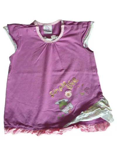 BONDI Kinder T-Shirt Mädchen Gr. 86 Lila Tiermotiv Rüschen Kurzarm Baumwolle