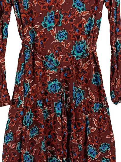 SET Damen Blusenkleid Gr. 38 Langarm Blumenmuster Braun Türkis