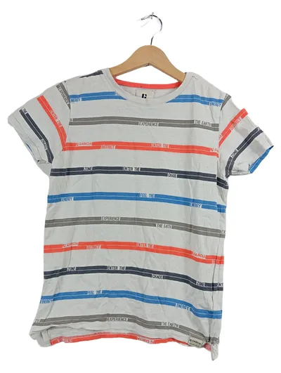 Garcia T-Shirt Jungen Gr. 152 Grau Gestreift Schriftzug Kurzarm Baumwolle